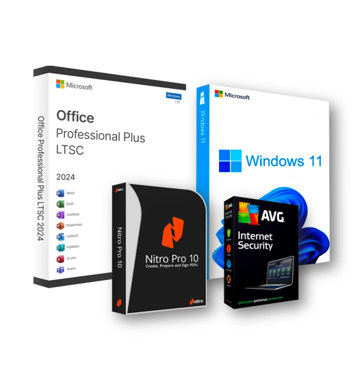 Combo: Office 2024 LTSC (OEM) + Windows 11 Pro (OEM) + Nitro 10 Pro (1 pc, permanent)+  AVG Internet Security (1 pc, 1 year)
